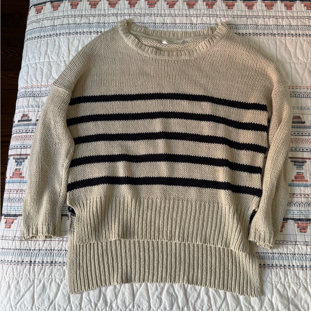 Beige and Black Striped Sweater